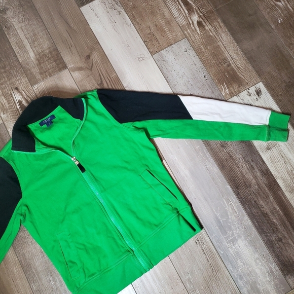 Chaps Stretchy Cotton Green and Black Zip-Up Sweat Jacket 70s Track Jacket EUC - Picture 16 of 16